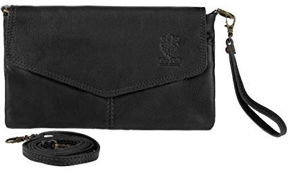 OBC Made in Italy Leder Damentasche Nappaleder Vera Pelle Borsetta Clutch Schmucktasche Umhängetasche Tasche Schultertasche 23x14x4 cm (BxHxT) (Schwarz)
