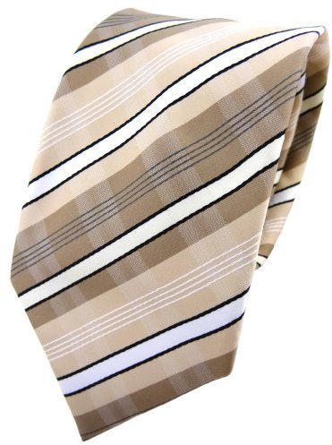 TigerTie Designer Krawatte in beige elfenbein weiß schwarz grau gestreift