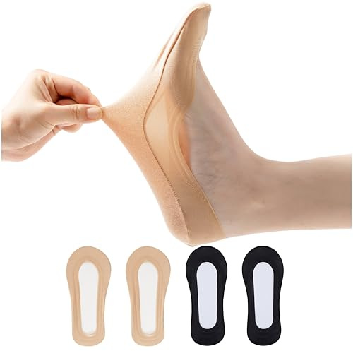 JARSEEN 4Paia Donna Calzini Fantasmini Nylon Cotone Invisible Corti Basse Salvapiede Calze con Gel Antiscivolo