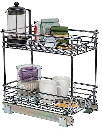Household Essentials Glidez Chrome-Plated Steel 2-Tier Sliding Under Sink Cabinet Organizer, Chrome