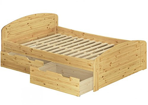 Erst-Holz Funktionsbett Doppelbett mit 3 Staukästen Rollrost 140x200 Seniorenbett Massivholz Kiefer 60.50-14