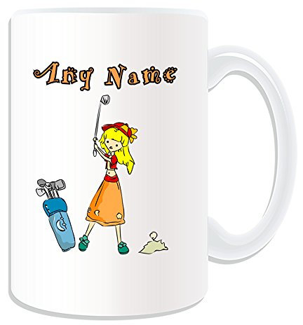 Personalised Gift - Large Golf Mug (Sport Girl Design Theme, White) - Any Name/Message on Your Unique Mug - Club R&A USGA