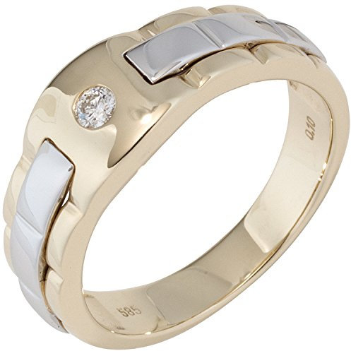 Jobo Herren Ring 585 Gold Gelbgold Weißgold bicolor 1 Diamant Brillant Herrenring Größe 66