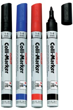 Herlitz 8665994 Permanentmarker, wasserfest, 1 bis 4 mm, farbig sortiert Colli Marker 5 Stück