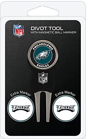 Team Golf NFL Philadelphia Eagles Divot Tool Pack mit 3 Golf Ball Markers Divot Tool with 3 Golf Ball Markers Pack, Marker Are Removable Magnetic Double Sided Emaille