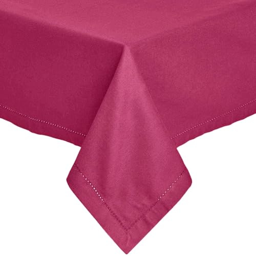 HOMESCAPES Plum Table Cloth, Plain Cotton Tablecloth, Large Rectangular, Handcrafted & Durable Dining Table Cover with Hem Stitch, Hypoallergenic, Washable, Plum - 137 x 228cm