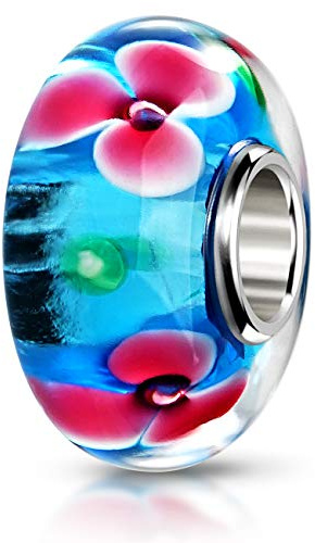 MATERIA by Matthias Wagner Blumen Glas Bead blau pink für Beads Armband 1027