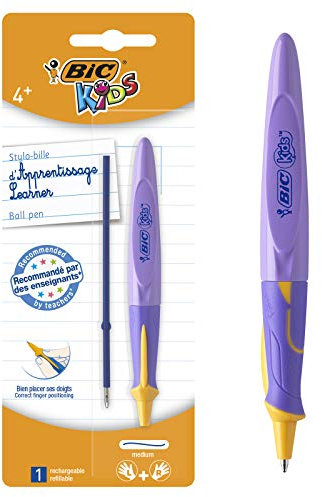 BIC Kids Twist System Stylo-Bille d'Apprentissage Ergonomique Pointe Moyenne (1,0 mm) - Encre Bleu - Blister de 1 + 1 Recharge - Coloris aléatoire - 2 Unité