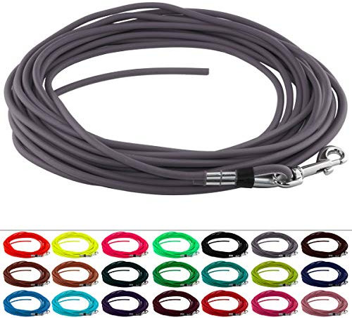 LENNIE Runde BioThane Schleppleine für Hunde von 15-25kg, Ø 6mm, 5m lang, ohne Handschlaufe, Grau