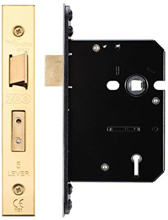 5 Lever Mortice Sash Door Lock Body Union 2201 Replacement ZUKS564 ZUKS576 (76mm Case Size - 57mm Backset, PVD Brass)