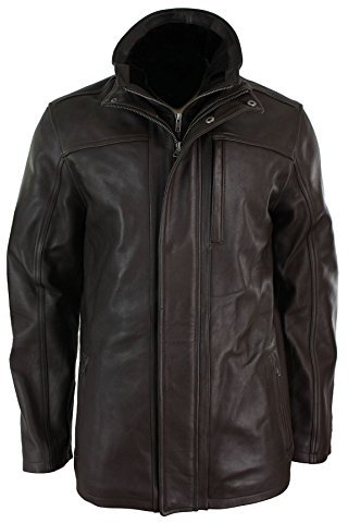 Mens 3/4 Real Leather Safari Jacket Overcoat Removable Double Zip Black Brown
