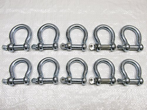 Bow Shackle Screw Pin Galvanised from 5MM - 25MM (Commercial Chain Connector Caravan Tether) - Pack of 10, 16MM