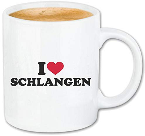 Reifen-Markt Kaffeetasse I LOVE SCHLANGEN - KREUZOTTER - COBRA - BLINDSCHLEICHE - RINGELNATTER Keramik 330 ml in Weiß