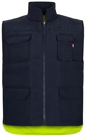 Velilla 148; Chaleco acolchado reversible; color Azul Marino y Amarillo Flúor; Talla L