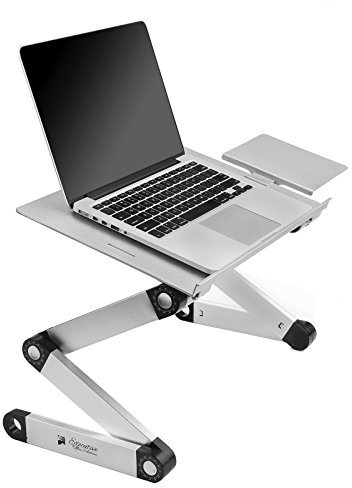 Executive Office Solutions Portable Adjustable Aluminum Laptop Desk/Stand/Table Vented w/CPU Fans Mouse Pad Side Mount-Notebook-MacBook-Light Weight Ergonomic TV Bed Lap Tray Stand Up/Sitting-Silver…