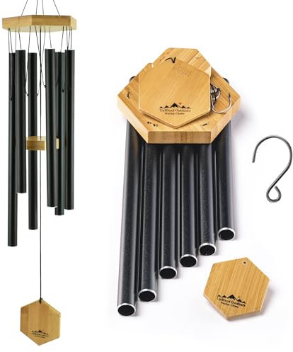 UpBlend Outdoors Carillon éolien pour extérieur – Carillon éolien Noir de 73,7 cm pour l'extérieur, Carillon à Vent Zen pour extérieur, Carillon à Vent décoratif pour Maman, Grand-mère, Cadeaux pour