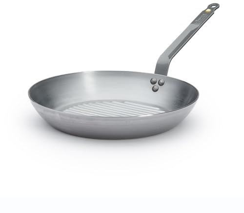 De Buyer - Poêle grill en tôle d'acier MINERAL B - 32 cm - Fabriquée en France, Sans PFAS, Anti Adhérence Naturelle, Queue Rivetée et Finition à la Cire d'Abeille, Tous Feux + Flash Four
