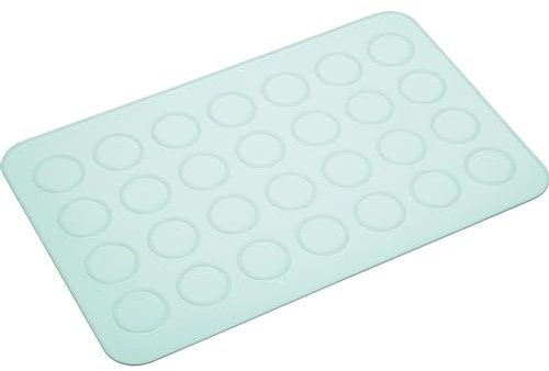 KitchenCraft Sweetly Does It Macaron Backmatte, Silikonmatte mit Backformen, Silikon, Blau, mit Rezept, 36 cm x 23 cm