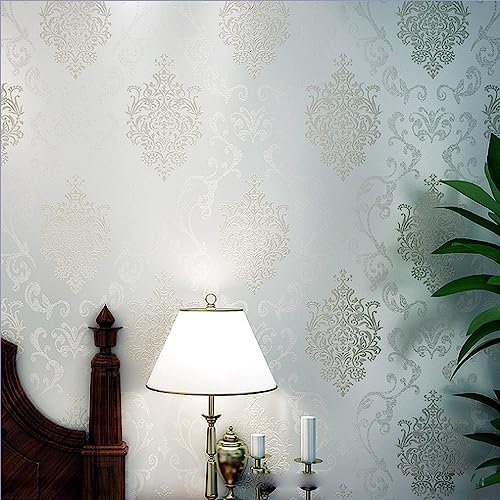 qihang im europäischen Stil Luxus 3D Damaskus Pearl Puder Vliestapete Rolle creme-weiß Farbe 0,53 M10 M = 5,3 ㎡