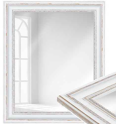 WANDStyle Spiegel 70x70 cm im Barock-Stil aus Holz, großer weißer Wandspiegel quadratisch, Made in Germany - H550