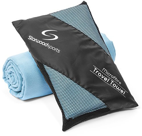 Starwood Sports Mikrofaser-Reisehandtuch – Sport-Handtuch für Strand – Fitnessstudio – Camping – Schwimmen – Yoga und Pilates – Schnelltrocknend, leicht und kompakt, Blau, Größe L, 102 x 51 cm