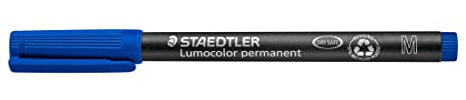 STAEDTLER permanent Marker Lumocolor, blau, Linienbreite ca. 1,0 mm, wisch- und wasserfest, Made in Germany, nachfüllbar, lange Lebensdauer, 10 blaue Universalstifte im Kartonetui, 317-3