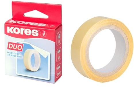 Kores - Duo: Klares doppelseitiges Klebeband, Mehrzweck-Klebeband für Schule, Haus und Büro, 5m x 15mm, Packung mit 1 Rolle