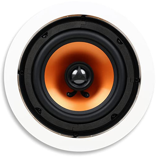 Micca M-6C 2-Way in-Ceiling Round Speaker, 7.6 Cutout Diameter, Whole House Audio, Home Theater, Indoor or Covered Outdoor, 6.5 Woofer, 1 Tweeter, White, Paintable, Each