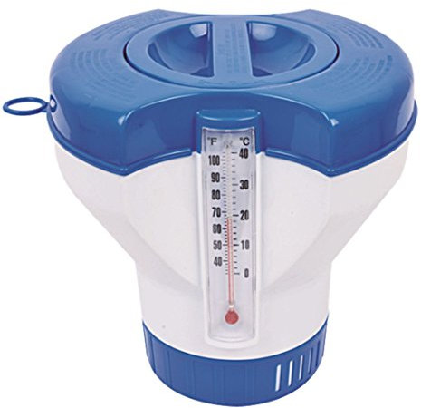 Avenli Doseur de Chlore pour Piscine Ø 22,8 cm avec thermomètre, Distributeur de Produits Chimiques pour Piscine Chlor Tablettes Ø 7,5-10,5 cm