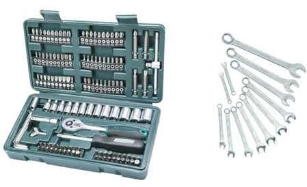 Mannesmann - M29166 - Set chiavi a tubo e inserti 130 pz. + Mannesmann - M 130-12DIN - Set chiavi ad anello e chiavi inglesi, 12 pz., 6-22 mm, CV, GS