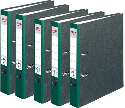 HERLITZ Ordner maX.file nature A4 Wolkenmarmorbezug selbstklebendes Rückenschild | 5er Sparpack in diversen Farben zur Auswahl (5cm schmal | 5er Pack, grün)