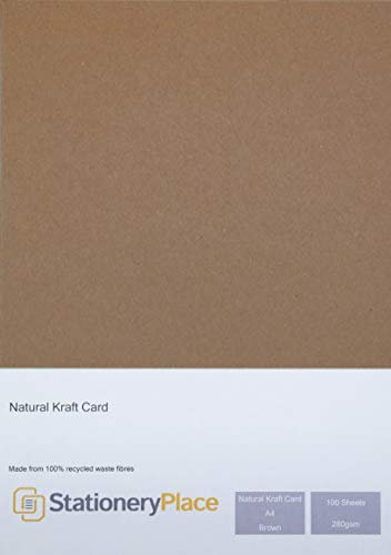 100 Blatt Kraftpapier Kraftkarton DIN A4 280 g/m² Naturkarton Hochwertige Qualität Bastelpapier Kartonpapier Fotokarton braun farbig Hochzeit Karten