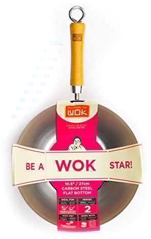 Wok School of Wok - Fond plat - Acier carbone - Couleur argent - 26,7 cm
