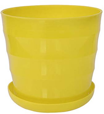 sourcing map Pot de Fleur Pot de Plante avec Plateau ière Décor Intérieur Bureau Rond Plastique Jaune Hauteur 17cm