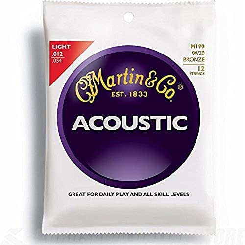 Martin Gitarrensaiten für Akustikgitarren (80/20 Bronze, Stärke Light 0.012 - 0.054) 12 Saiten