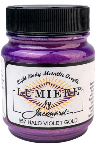 Jacquard Lumiere 2.25oz Fabric Paint Halo Violet Gold - Metallic Paint for Fabric, Leather, Canvas, Paper and Wood - Light-bodied Metallic Acrylic Paint - Lightfast & Vibrant Metallic Acrylic Paints