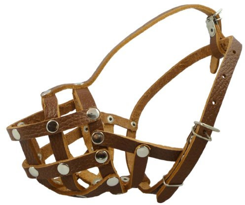 Sicherer Leder Korb Maulkorb # 17 Braun – Spaniel, Pudel, Schnauzer (Umfang 24,1 cm Schnauze Länge 6,3 cm)