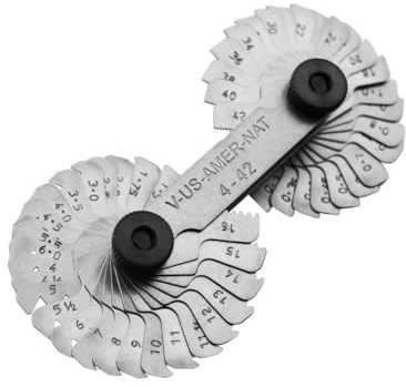 Grip US American National Thread Pitch Gauge MM & SAE Markings - Measures Counts from .25 to 5.5mm and 4 to 42 SAE - 60 Degree Thread Profiles and Locking Devices