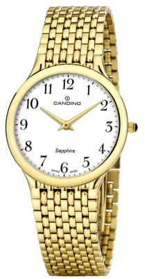 Candino Herrenuhr Analog aus Edelstahl 316l Goldfarben | Quarzwerk, Widerstandsfähiges Saphirglas, Herrenuhren C4363/1 Couple