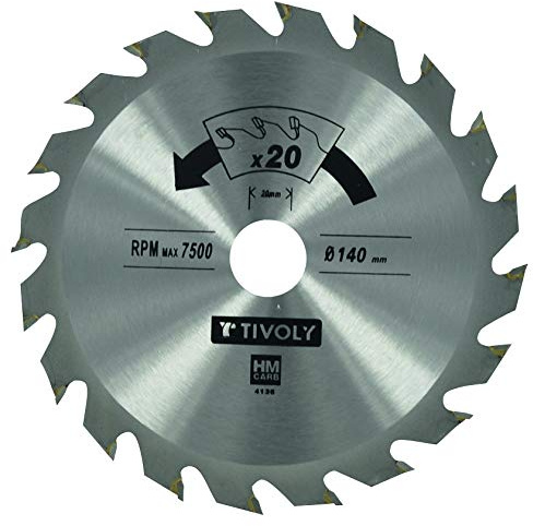 Timoly Xt50514004136 Kreissägeblatt Durchflussmenge 140 mm, Bohrung 20 mm, 20 Zähne aus Hartmetall, Reduzierring Ø 12,7 mm