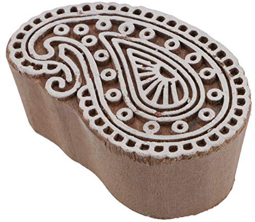 GURU SHOP Indischer Textilstempel, Holz Stoffdruckstempel, Blaudruck Stempel, Druck Modell - 4x7 cm Paisley 1