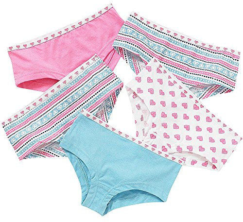 Just Essentials Girls Back To School 5 Pack Cotton Hearts Print Hipster Briefs UK Seller - Blue-Pink - 11/12 Years