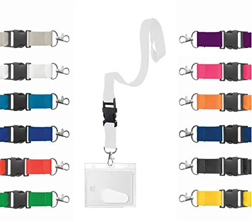 Karteo Ausweishülle Hartplastik mit Schlüsselband weiß [1 Stück] Kartenhülle horizontal und Ausweishalter Lanyard Kartenhalter mit Karabinerhaken