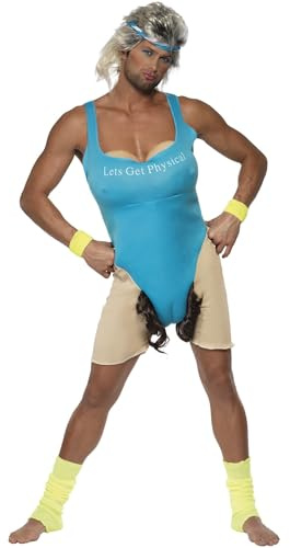 Smiffys Lets Get Physical, Work Out Costume, Blue Bodysuit & Headband, Funny Fancy Dress, Comedy Dress Up Costumes