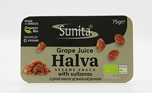 Sunita Organic Grape Juice Halva Sesame Snack with Sultanas - Protein Source - Vegan - 75g