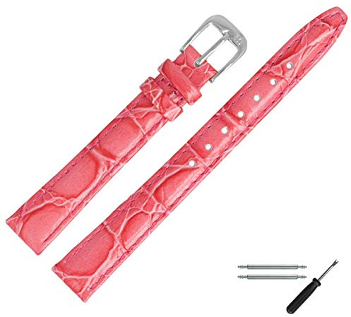 MARBURGER Uhrenarmband 12mm Leder Kroko (Caiman) Prägung Mit Naht - Werkzeug Montage Set 52912