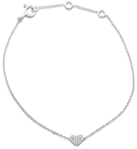 MIORE Armband - Armreif Damen Kette Weißgold 9 Karat / 375 Gold mit Herz Diamant Brillianten 0.08 ct 17.5 cm