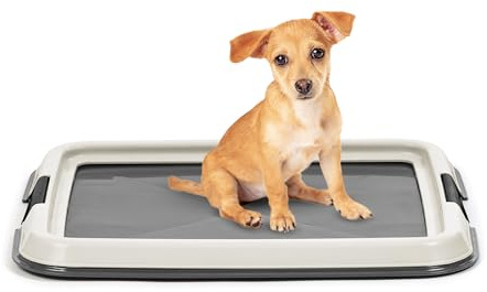 IRIS USA Pee Pad Holder for Dogs and Puppies, Potty Training Tray with Secured Latches, Non-Skid Feet, Leak Protection, Easy Clean Surface, Fits 14x17 Puppy Pads Size, Dark Gray