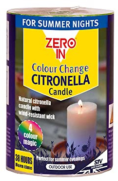 Zero In STV429 Citronelle-Farbwechsel-Stumpenkerze, wärmeaktivierte LED wechselt die Farbe, zur Verwendung im Garten, 7,3 x 7,3 x 7,6 cm