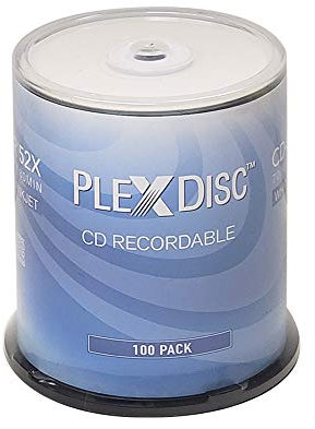 PlexDisc CD-R 700MB 52X weiße Inkjet Hub bedruckbare Discs | 100 Stück Cake Box (FFP) | Blanko-CDs zum Brennen von Musik, Fotos, Daten | beschreibbare beschreibbare Medien